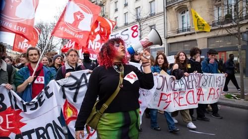 Активист:ки Le Poing Levé на манифестации Париже, 2023 год
