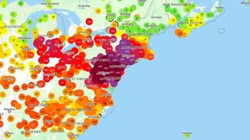 Уровень загрязнения восточного побережья США