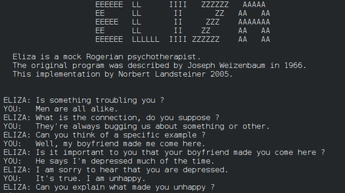 Пример диалога с чат-ботом ELIZA